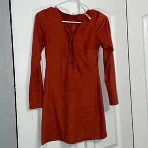 Orange suede long sleeve dress